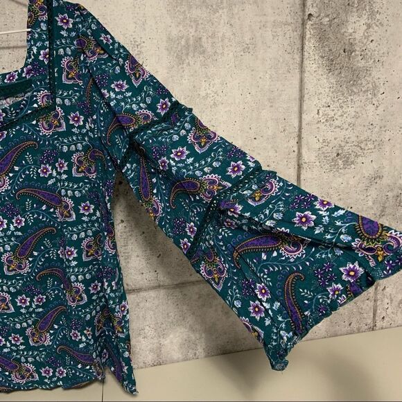 🆕 Suzanne Betro Floral Paisley Bell Sleeve Top Square Neck - Picture 6 of 9